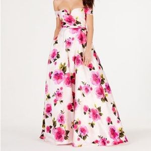 City Studio Off-Shoulder Floral Printed Ballgown